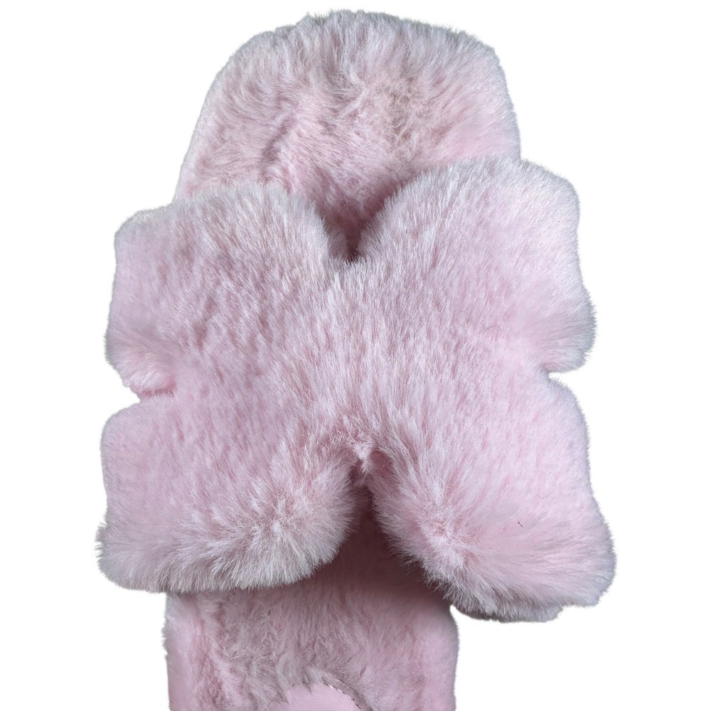 A New Day Slippers Women Size 7 Pink Excellent‎ Faux Fur Criss Cross Slides - Picture 6 of 7